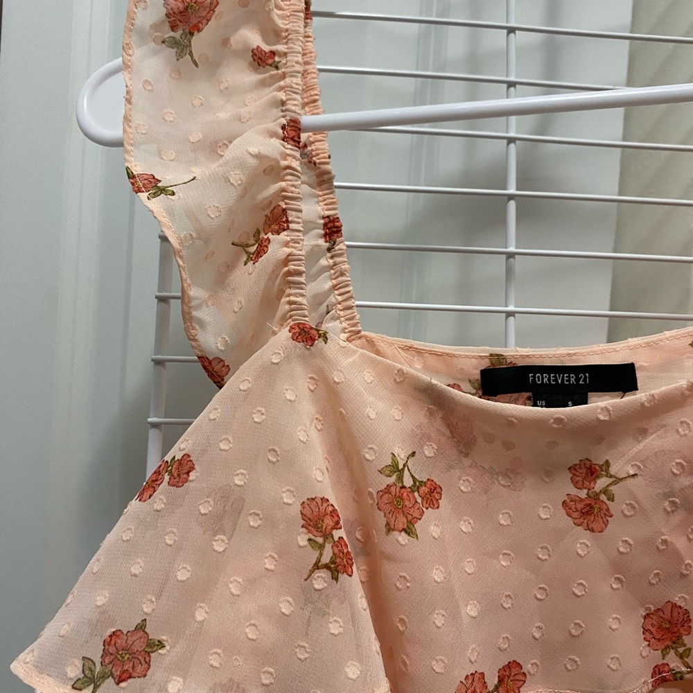 Forever 21 Peach Floral Layered Crop Top - Picture 3 of 3